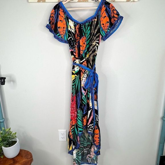 ✨ 3 for $25 ✨Flying Tomato Off The Shoulder Tropical Print Maxi Dress Size L - Picture 4 of 11